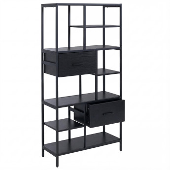 Étagère HWC-P11, étagère bibliothèque étagère sur pied, tiroirs industriel MDF métal mélamine 150x81x33cm- noir