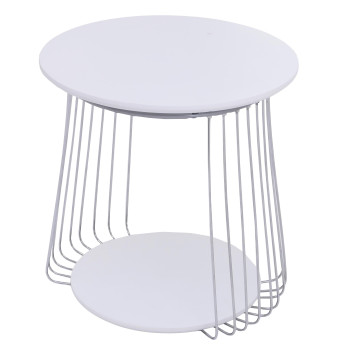 Table basse MCA HWC-P60, table d'appoint, table basse, table de salon, métal MDF ronde Diam. 50 cm- blanche