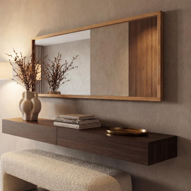Miroir MCA HWC-P56, miroir mural, miroir de dressing, miroir d'entrée, 120 x 50 x 2 cm, verre, bois massif de chêne