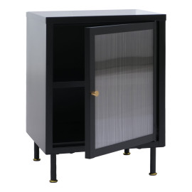 Table de chevet HWC-O87, table d'appoint, armoire, rangement industriel en métal et verre osier 55 x 41 x 41 cm- noir