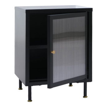 Table de chevet HWC-O87, table d'appoint, armoire, rangement industriel en métal et verre osier 55 x 41 x 41 cm- noir