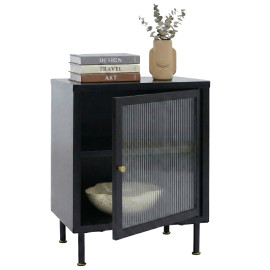 Table de chevet HWC-O87, table d'appoint, armoire, rangement industriel en métal et verre osier 55 x 41 x 41 cm- noir