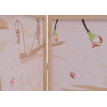 Paravent HWC-O70, cloison de séparation, protection visuelle, séparation de pièce, motifs naturels, bois, MVG, polyéthyl