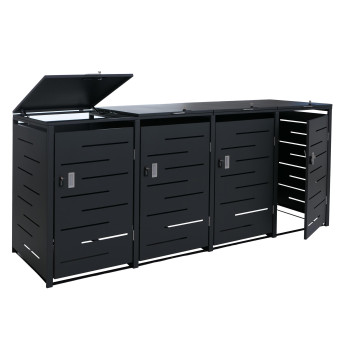 Cache-poubelle pour 4 poubelles HWC-E83b, abri pour poubelles, 117 x 265 x 80 cm, anthracite, acier 90 kg