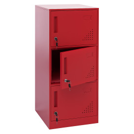 Armoire à casiers HWC-P63, armoire à casiers, armoire à casiers 3 portes, 90 x 38 x 45 cm, acier- rouge