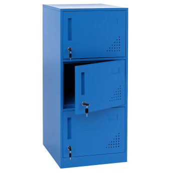 Armoire à casiers HWC-P63, armoire à casiers, armoire à casiers 3 portes, 90 x 38 x 45 cm, acier- bleu