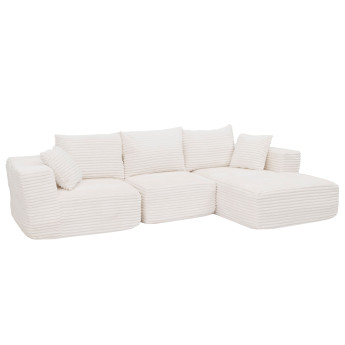 Ensemble canapé HWC-P20, canapé 3 places, tissu/cord (370 g/m2), surface de couchage à droite- blanc