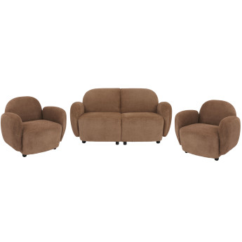 Ensemble de salon HWC-P33, canapé 2 places, 2 fauteuils, tissu/textile chenille (330 g/m2) Oeko-Tex- marron