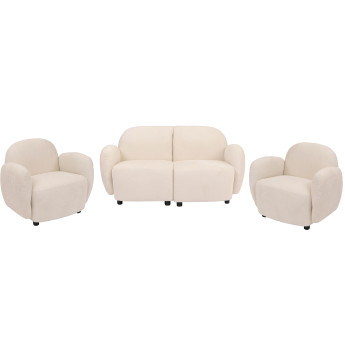Ensemble de salon HWC-P33, canapé 2 places, 2 fauteuils, tissu/textile chenille (330 g/m2) Oeko-Tex- crème
