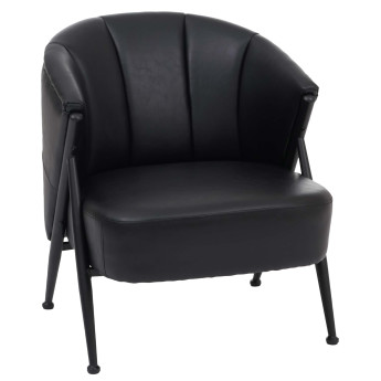Fauteuil HWC-P30, fauteuil rembourré/cocktail/club Lounge Chair Vintage Retro Industrial Métal Simili cuir- noir