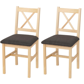 Lot de 2 chaises de salle à manger HWC-F77, chaise avec dossier, chaise de cuisine, bois massif, tissu, style cottage- n