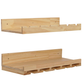 Lot de 2 casiers à vin HWC-P22, porte-verres/bouteilles Bar mural pour 6 bouteilles/15 verres Bois certifié MVG 61 x 28