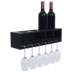 Casiers à vin HWC-P21, porte-verres/bouteilles Bar mural Casier pour 4 bouteilles/6 verres Bois Certifié MVG 12x48x12cm-