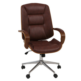Chaise de bureau HWC-O83, chaise pivotante, fauteuil de direction, similicuir (280 g/m2) Bois courbé certifié MVG Aspect
