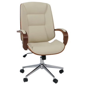 Chaise de bureau HWC-O83, chaise pivotante, fauteuil de direction, similicuir (280 g/m2) Bois courbé certifié MVG Aspect