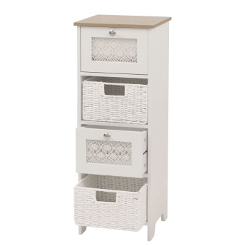 Commode HWC-O75, meuble à tiroirs, 4 tiroirs Tiroirs à paniers Bois Mélamine 82x30x30cm- blanc naturel