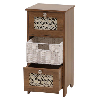 Commode HWC-O75, meuble à tiroirs, 3 tiroirs, tiroirs à paniers, bois mélaminé 63x30x30cm- marron