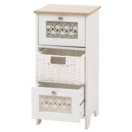 Commode HWC-O75, meuble à tiroirs, 3 tiroirs, tiroirs paniers, bois mélaminé 63x30x30cm- blanc naturel
