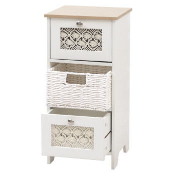 Commode HWC-O75, meuble à tiroirs, 3 tiroirs, tiroirs paniers, bois mélaminé 63x30x30cm- blanc naturel