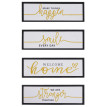 Lot de 4 tableaux muraux HWC-N96, décoration murale cadres photo citations Smile Home, bois toile 15x45cm