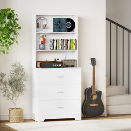 Bibliothèque buffet 3 tiroirs et étagères ouvertes CALDAS blanche