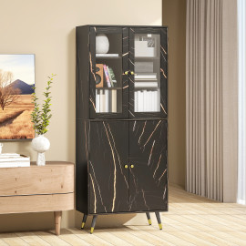 Bibliothèque vitrine avec portes vitrées LOBOS effet marbre noir