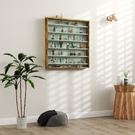 Vitrine murale 6 étagères ANGRA blanc et effet bois vieilli