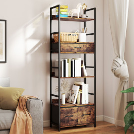 Bibliothèque étagère style industriel ELVAS brun rustique et noir