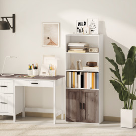 Bibliothèque avec étagères et placard ESMERIS effet bois marron