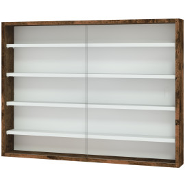 Vitrine murale 5 niveaux HEROISMO blanc et effet bois vieilli