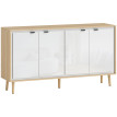 Buffet style nordique 4 portes avec étagères FATINA blanc brillant et effet bois clair