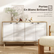 Buffet style nordique 4 portes avec étagères FATINA blanc brillant et effet bois clair