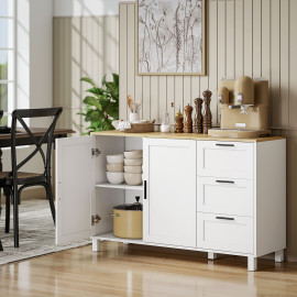 Buffet 2 portes avec tiroirs FELGUEIRAS blanc et effet bois clair