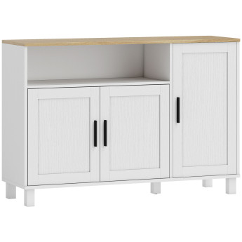 Buffet 3 portes avec niche et étagères FIGUEIRA blanc et effet bois clair