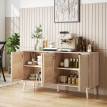 Buffet cosy chic en rotin avec étagères GANDRA effet bois naturel