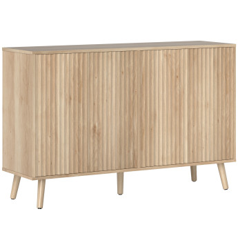 Buffet design 4 portes effet cannelé GONDOMAR effet bois clair naturel