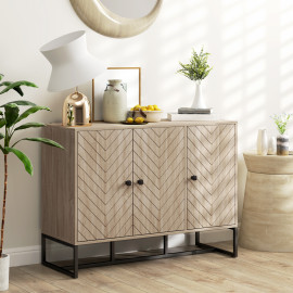 Buffet design à chevrons avec étagères GOUVELA effet chêne clair