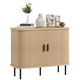 Buffet scandinave à portes coulissantes GARDA aspect bois clair et noir