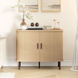 Buffet scandinave à portes coulissantes GARDA aspect bois clair et noir
