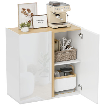 Buffet blanc laqué avec étagère réglable LAGOS blanc brillant et effet bois naturel