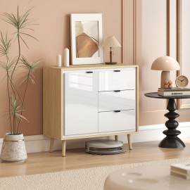 Buffet design nordique LEIRA blanc laqué et bois clair