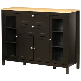 Buffet classique chic multi-rangement LOUROSA noir et aspect bois clair