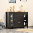Buffet classique chic multi-rangement LOUROSA noir et aspect bois clair