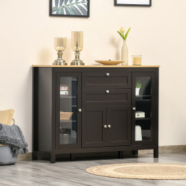 Buffet classique chic multi-rangement LOUROSA noir et aspect bois clair