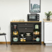 Buffet classique chic multi-rangement LOUROSA noir et aspect bois clair