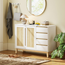 Buffet style nordique avec tiroirs MAIA blanc et aspect chêne
