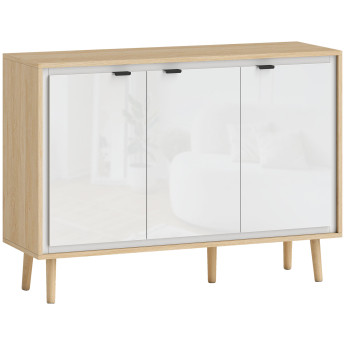 Buffet style nordique 3 portes MELADA blanc laqué et aspect bois clair