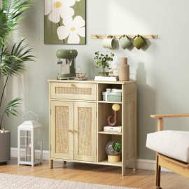 Buffet bohème avec rotin MIRANDA effet bois clair