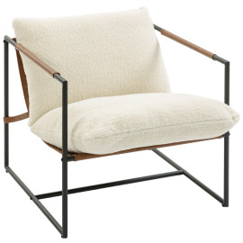 Fauteuil lounge à assise suspendue LISSAT bouclette et acier noir