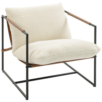 Fauteuil lounge à assise suspendue LISSAT bouclette et acier noir